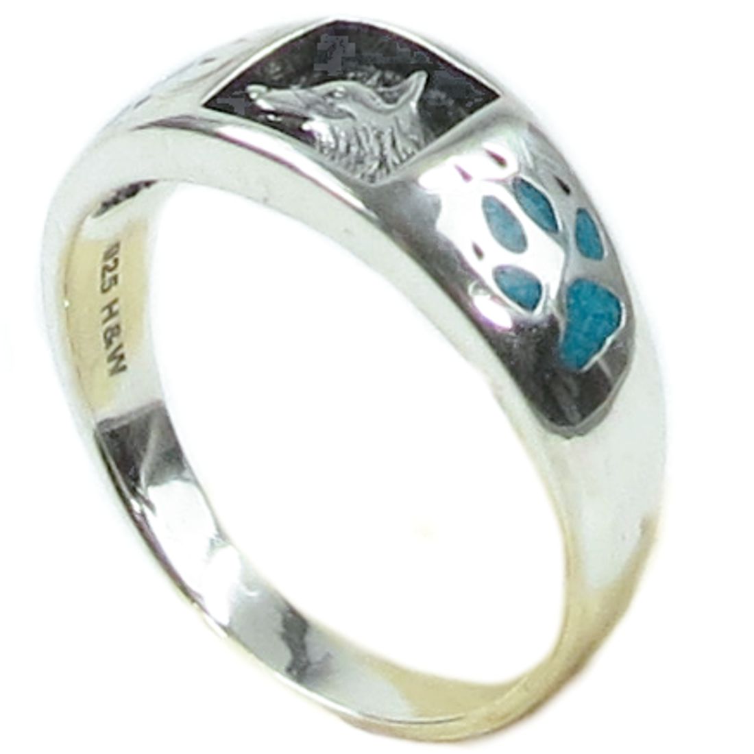 Indianerschmuck Ring aus Sterling Silber - Wolf And Paws, Türkis