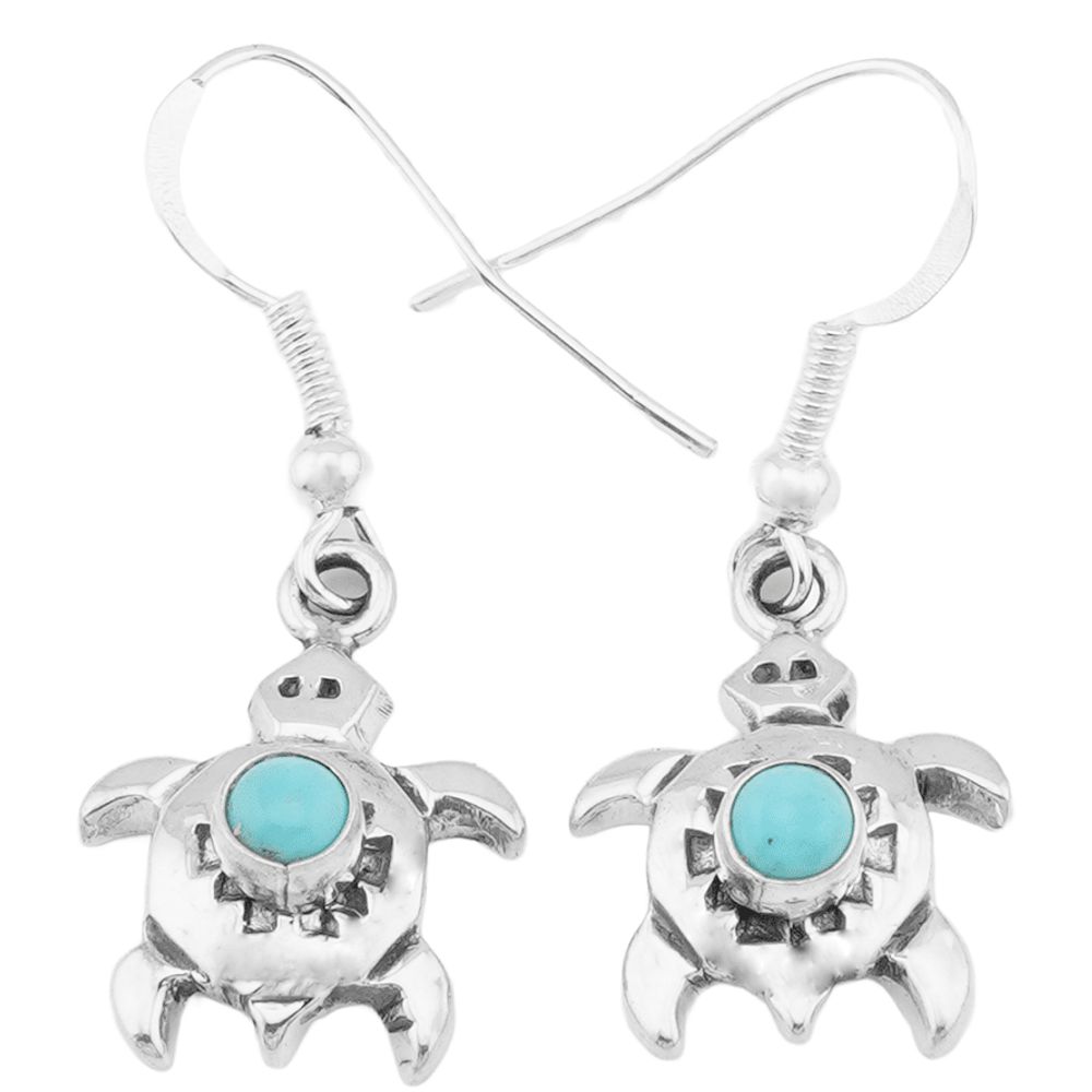 Indianerschmuck Ohrhänger aus Sterling Silber - Spirit Turtles, Klarer Türkis