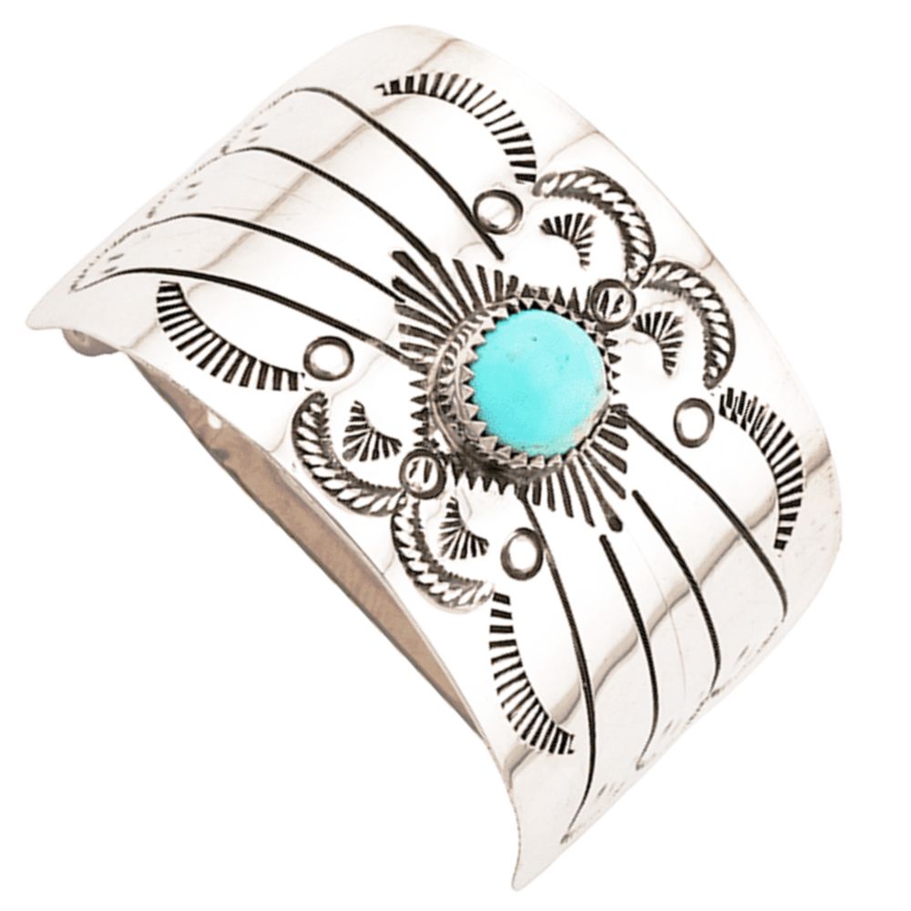 Indianerschmuck Zopfspange / Haarspange aus Sterling Silber - Stamped Navajo Turquoise