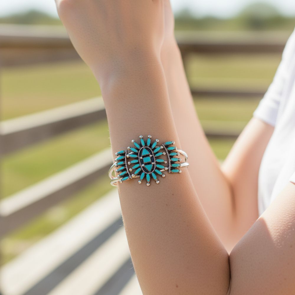 Armspange für Damen aus Sterling Silber - Premium Needlepoint Cluster Sun