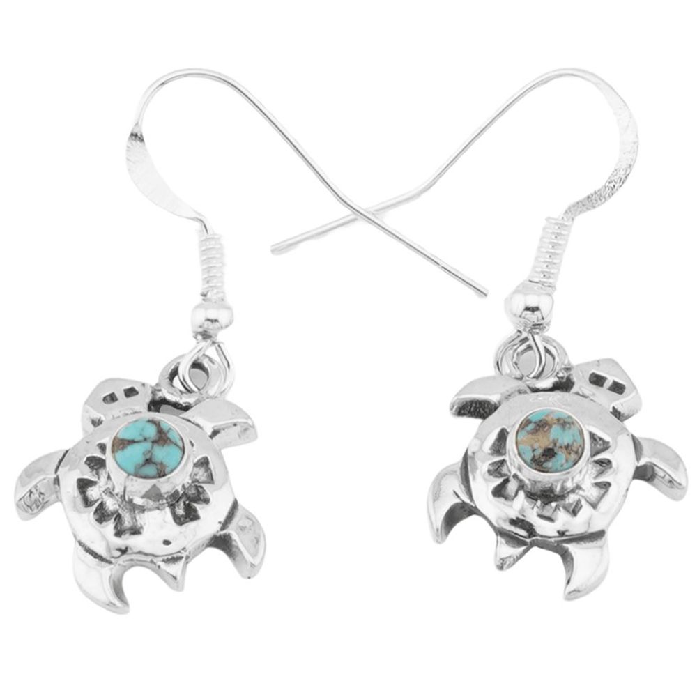 Indianerschmuck Ohrhänger aus Sterling Silber - Spirit Turtles, Türkis mit Matrix