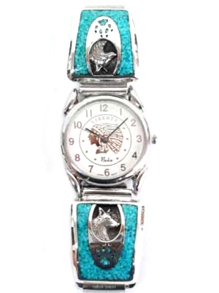 Herren-Armbanduhr aus Sterling Silber - Turquoise Wolf
